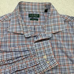 Lauren Ralph Lauren Men's 2XLT  18, 38/39 Blue Orange Plaid Check Button Shirt